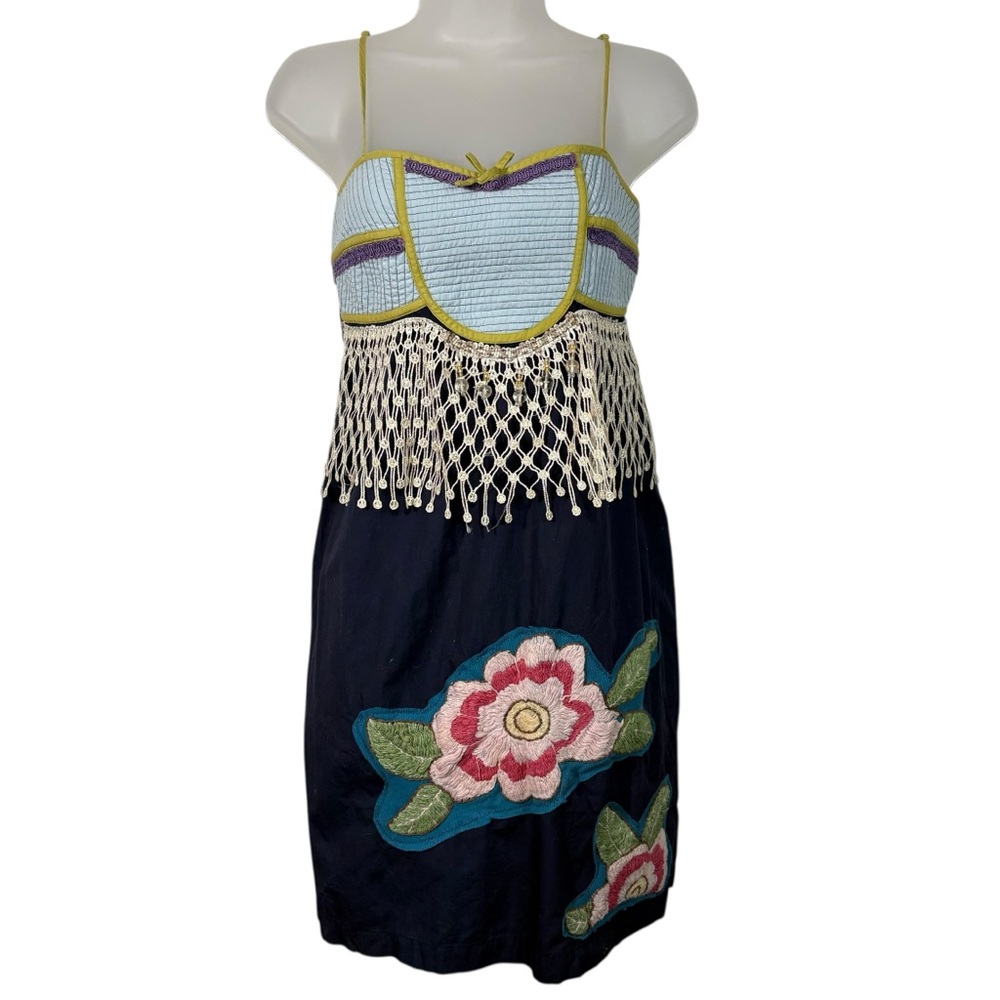 Anthropologie Lilka Patchwork Beaded Floral Embroidered Art Deco Tank Dress 6